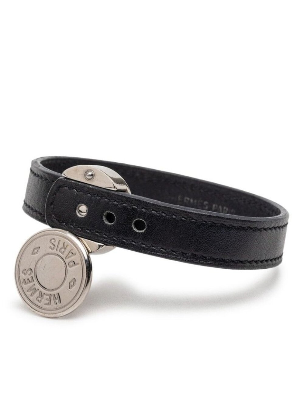 ★SOLD★ Hermes Series Looping Bracelet Black Orange Silver Leather Metal - Picture 4 of 7
